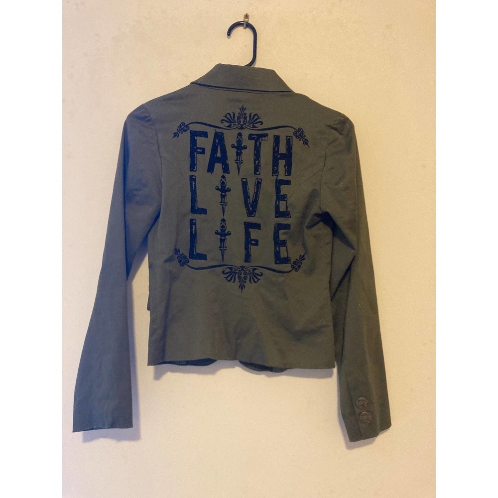 Blac Label Pink Faith Live Life Army Green Punk Blazer - Size XS